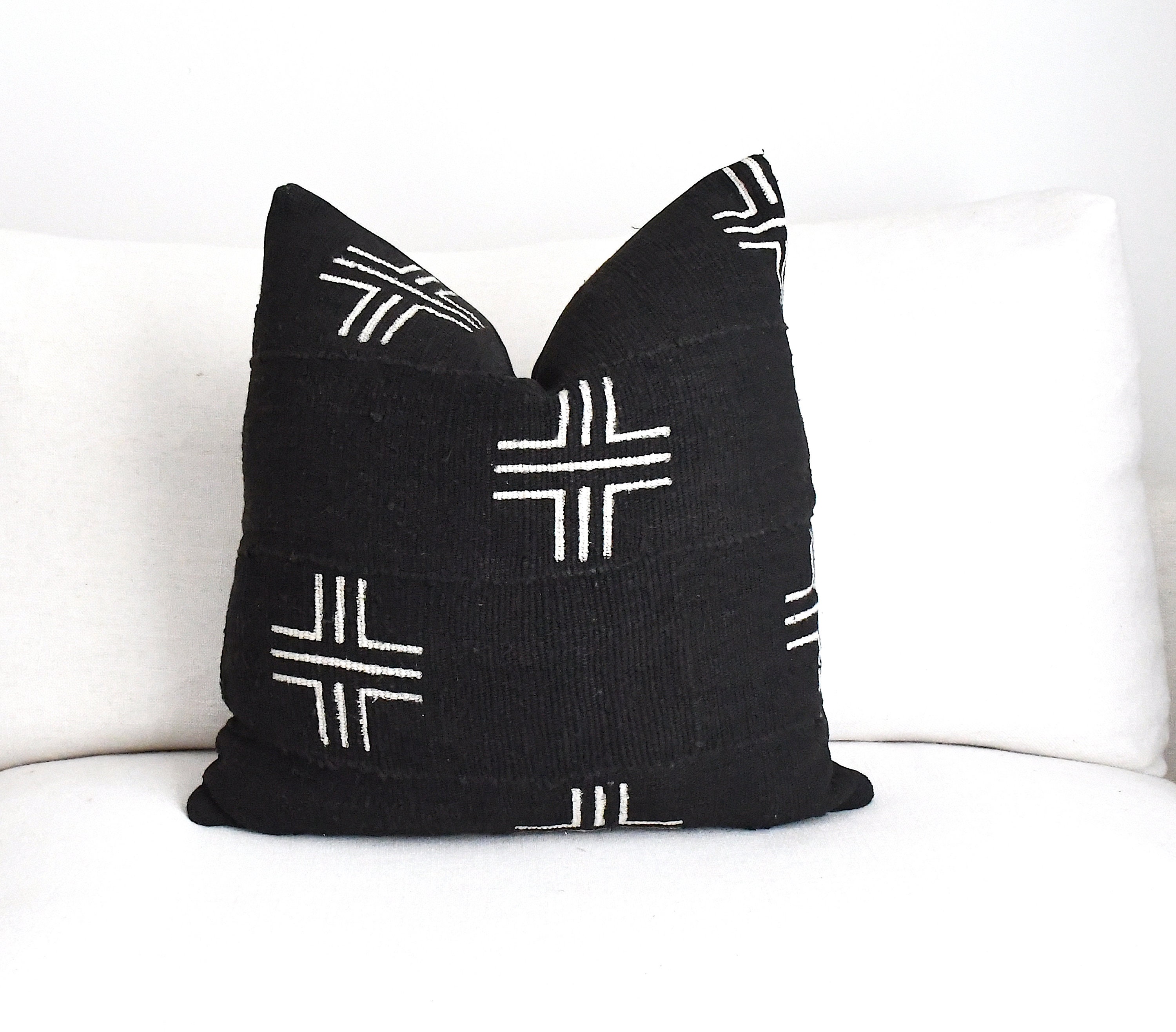 Black Long Lumbar Pillow 20x20 Black Pillow Cover Black Etsy