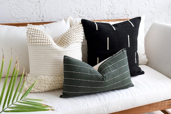 Neutral Boho Pillow Set Beige Sofa Pillow Set White Mud Cloth Decor  Textured Pillow Cover Set Lumbar Throw Pillow 