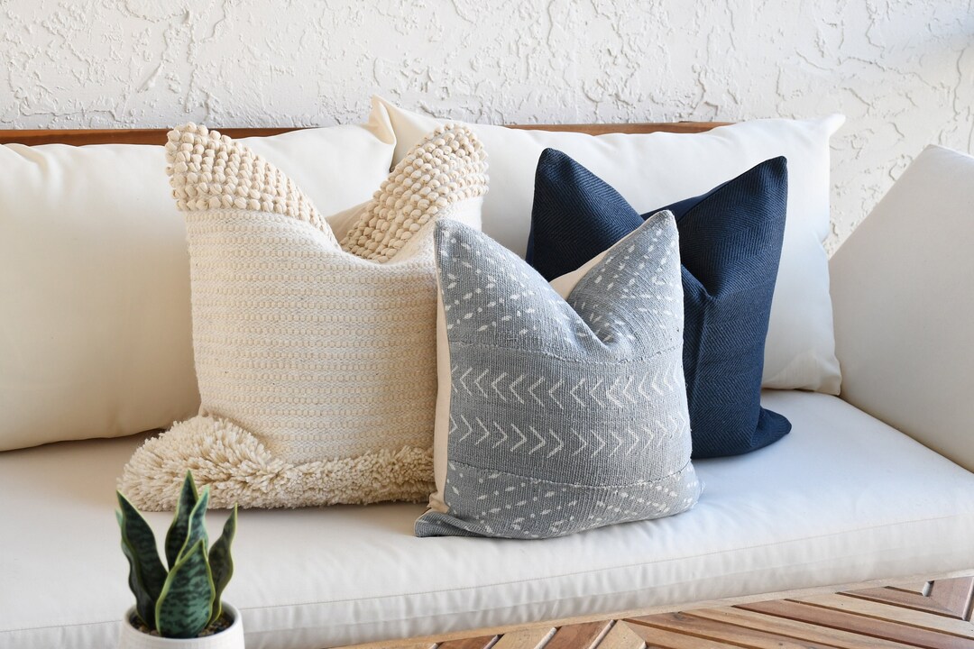 Blue Throw Pillow Boho Pillow Combination 16 X 16 Light Blue Pillow Set