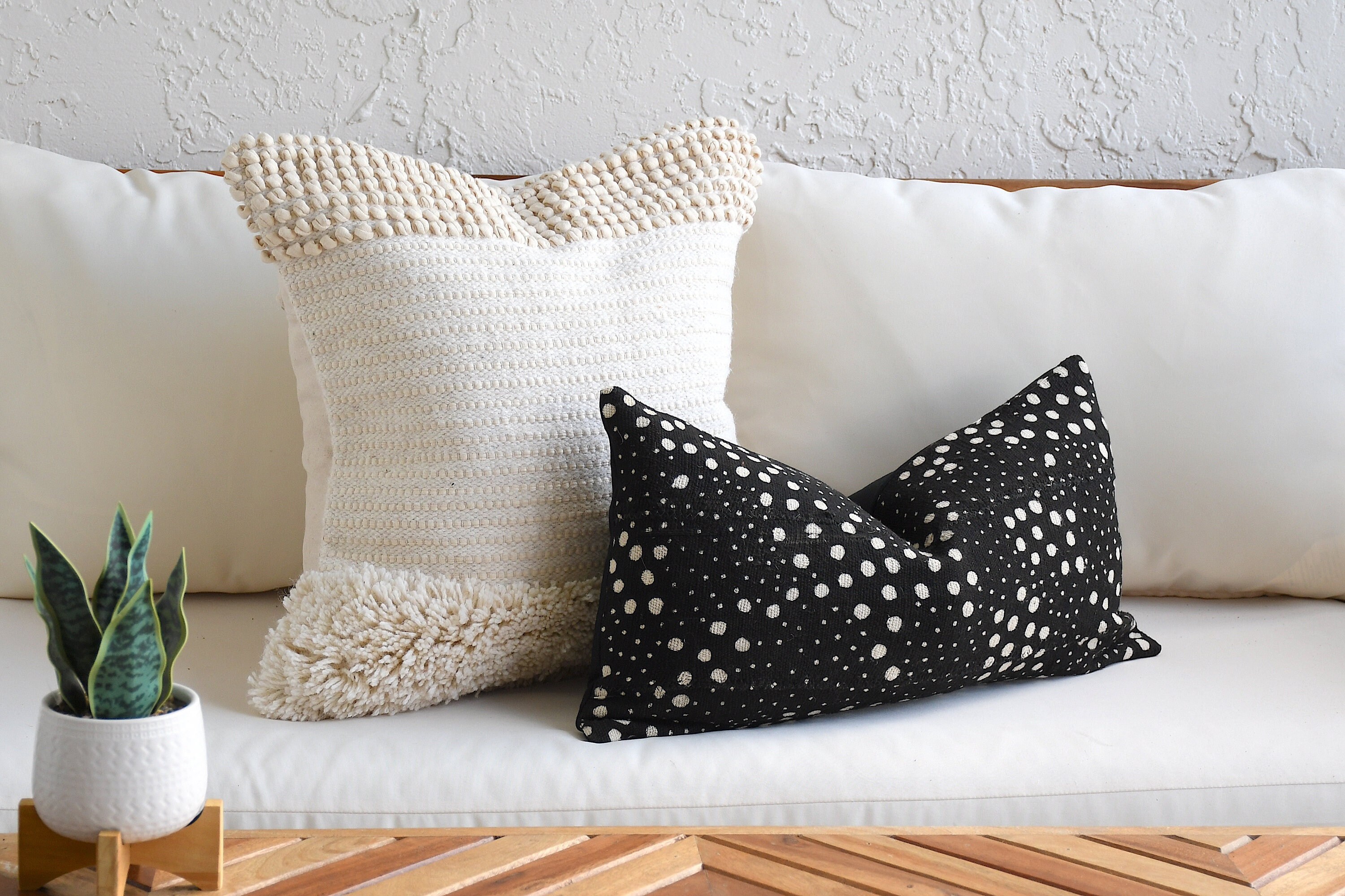 Mudcloth Throw Pillow, Cotton, 18x18, Black & White, Decorative