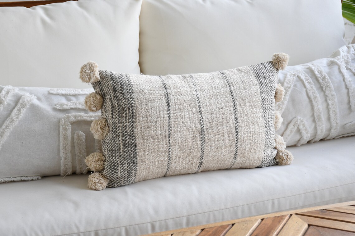 Small Lumbar Pillow Offwhite and Gray Cute Lumbar Pillow Etsy