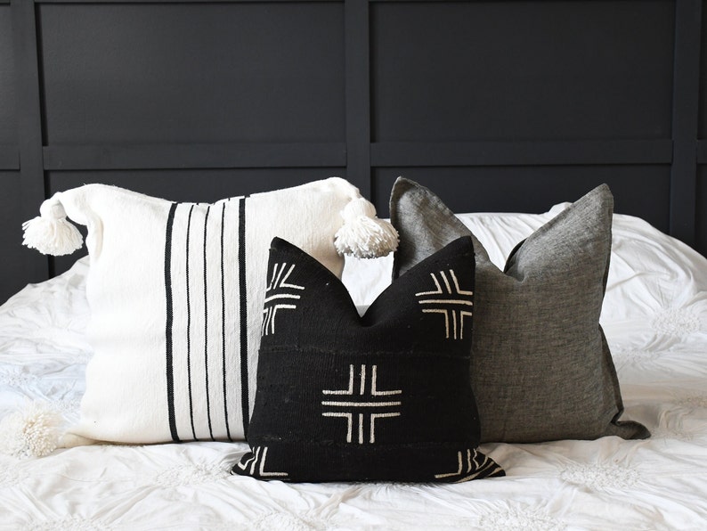 Black White Gray Decorative Pillow Combination 20 x 20 Sofa Pillow Set Decor Cover Combo Unique Accent Throw Pillows Gray linen pillow image 2