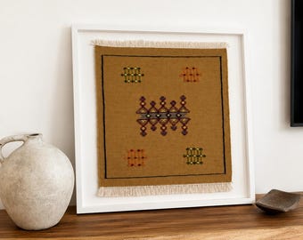 Handwoven Moroccan Berber Wool Wall Hanging, Atlas Mountain Tapestry (Framed)