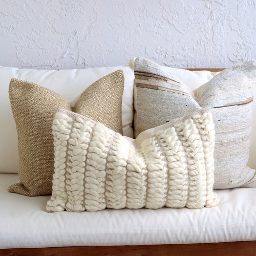 Ensemble de housses de coussins texturées style bohème, coussins lombaires pour canapé, housses texturées marron 45x45 cm, coussins décoratifs 50x50 cm, coussin beige fait main