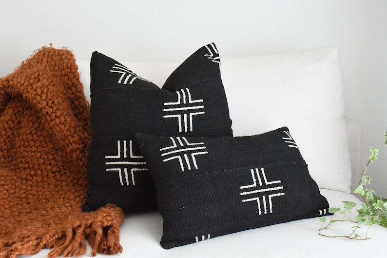 Black Long Lumbar Pillow 20x20 Black Pillow Cover Black Etsy
