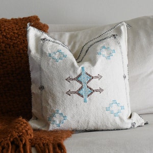 White Moroccan Cactus Silk Pillow Cover, Authentic Handmade Decorative Boho Pillows, Throw Pillow Decor, Decorative Pillow Case image 10