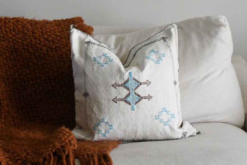 White Moroccan Cactus Silk Pillow Cover, Authentic Handmade Decorative Boho Pillows, Throw Pillow Decor, Decorative Pillow Case image 10