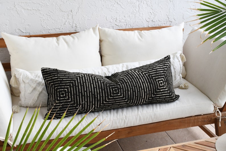 Handmade African Mud Cloth Pillow Case Mustard Mud Cloth Mudcloth Cushion Mudcloth Pillow Case Mudcloth Decorative Pillow Black 14 x 36 inches