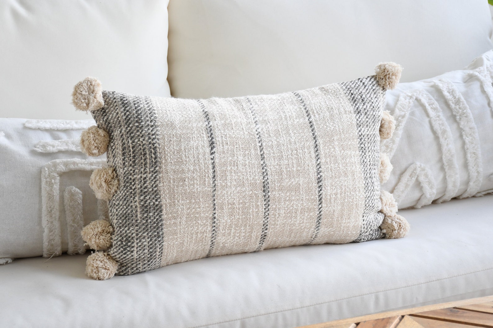 Small Lumbar Pillow Offwhite and Gray Cute Lumbar Pillow Etsy