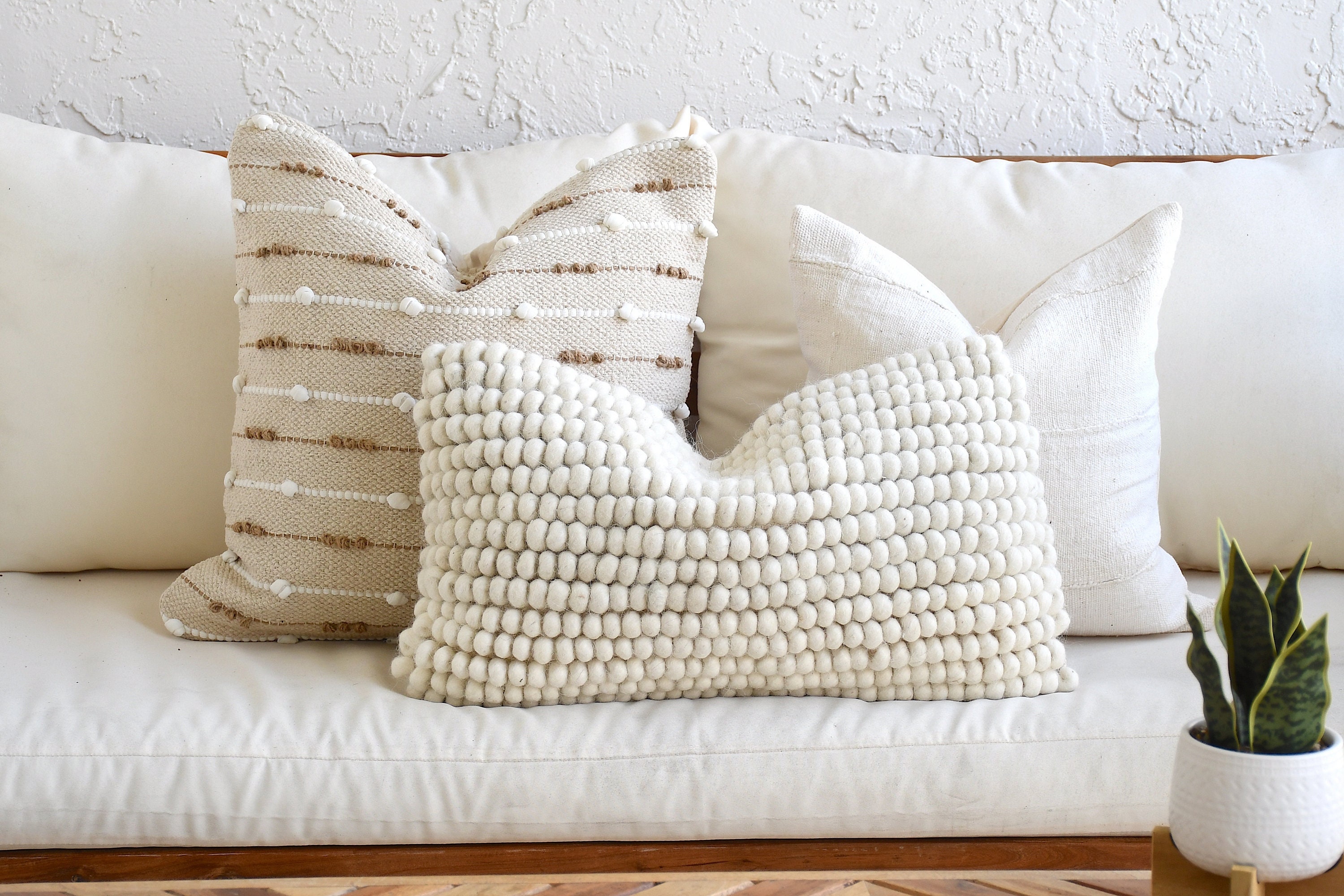 Neutral Boho Pillow Set Beige Sofa Pillow Set White Mud Cloth