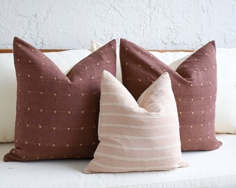 Set Di 2 Federe Per Cuscino In Lino Bohémien, 45x45 Cm, Marrone, Con Cerniera, Per Divano E Camera Da Letto