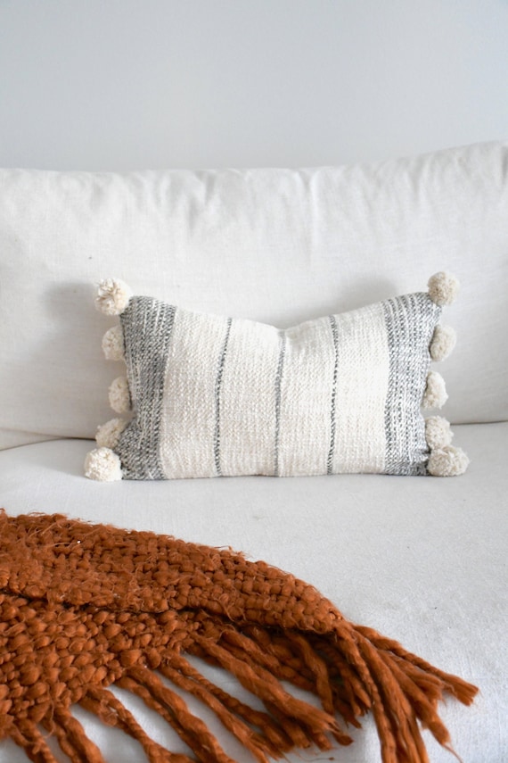 Small Lumbar Pillow Off-white and Gray Cute Lumbar Pillow Cover