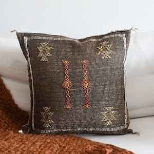 Morocco Pillow Brown Pillow Cover-Handmade-Handwoven Soft Decorative Boho Pillow Cover | Moroccan Pillow Case | Tribal Boho Pillow