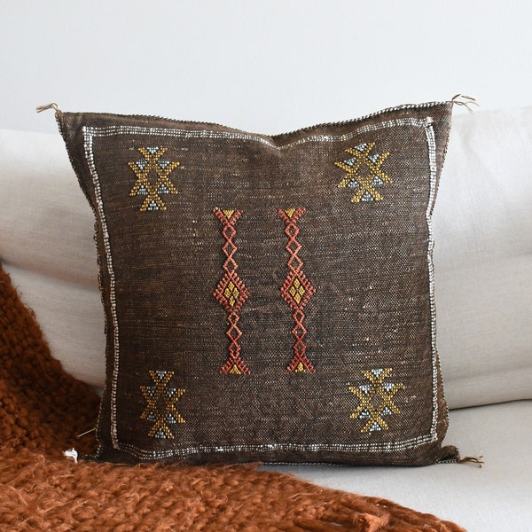 Morocco Pillow Brown Pillow Cover-Handmade-Handwoven Soft Decorative Boho Pillow Cover | Moroccan Pillow Case | Tribal Boho Pillow