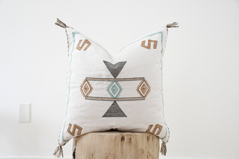 India Chic White Cactus Silk Inspired Pillow Cover-Handmade-Handwoven India Bohemian Pillow Cover White Throw Tribal Throw Pillow image 2