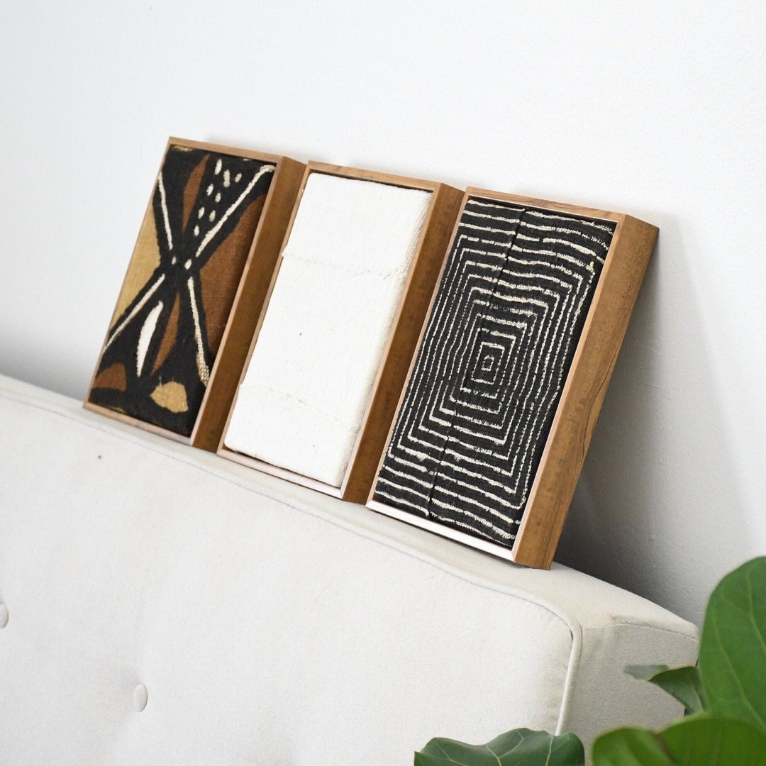 Authentic Mudcloth Wall Art, 9x11 Inch Wood Style Frame, Teak