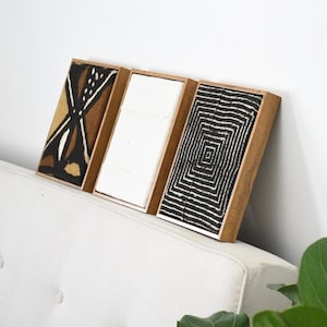 Authentic Mudcloth Wall Art, 9x11 Inch Wood Style Frame, Teak Frame, Textile Textured Geometric African Mud cloth Fabric, Unique 3D Decor