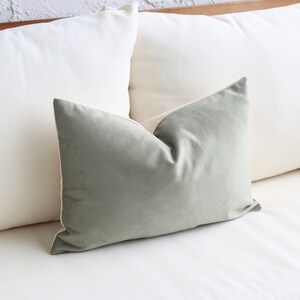 3 Throw Pillow Covers, Green Velvet Small Lumbar, Paprika Orange Accents, Decorative Sofa Pillows, Designer Decor, Living Room, Bedroom 12x18 Lumbar Only