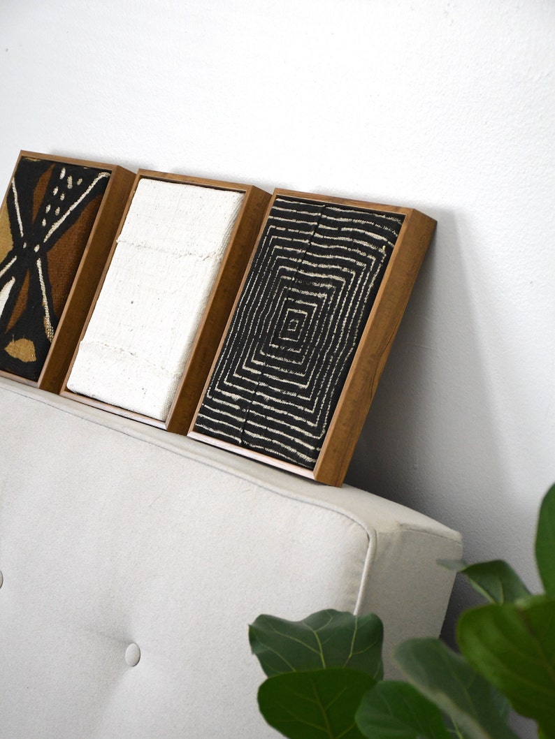 African Mudcloth Wall Art, Textile Decorative Fabric Frame, Textured Geometric Mud cloth, image 5