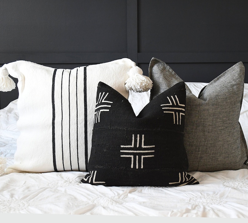 Black White Gray Decorative Pillow Combination 20 x 20 Sofa Pillow Set Decor Cover Combo Unique Accent Throw Pillows Gray linen pillow 3 Cover Set