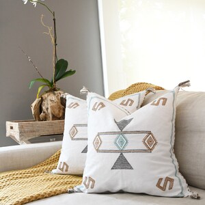 India Chic White Cactus Silk Inspired Pillow Cover-Handmade-Handwoven India Bohemian Pillow Cover White Throw Tribal Throw Pillow image 5