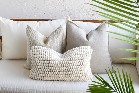 Neutral Boho Pillow Set Beige Sofa Pillow Set White Mud Cloth Decor  Textured Pillow Cover Set Lumbar Throw Pillow 