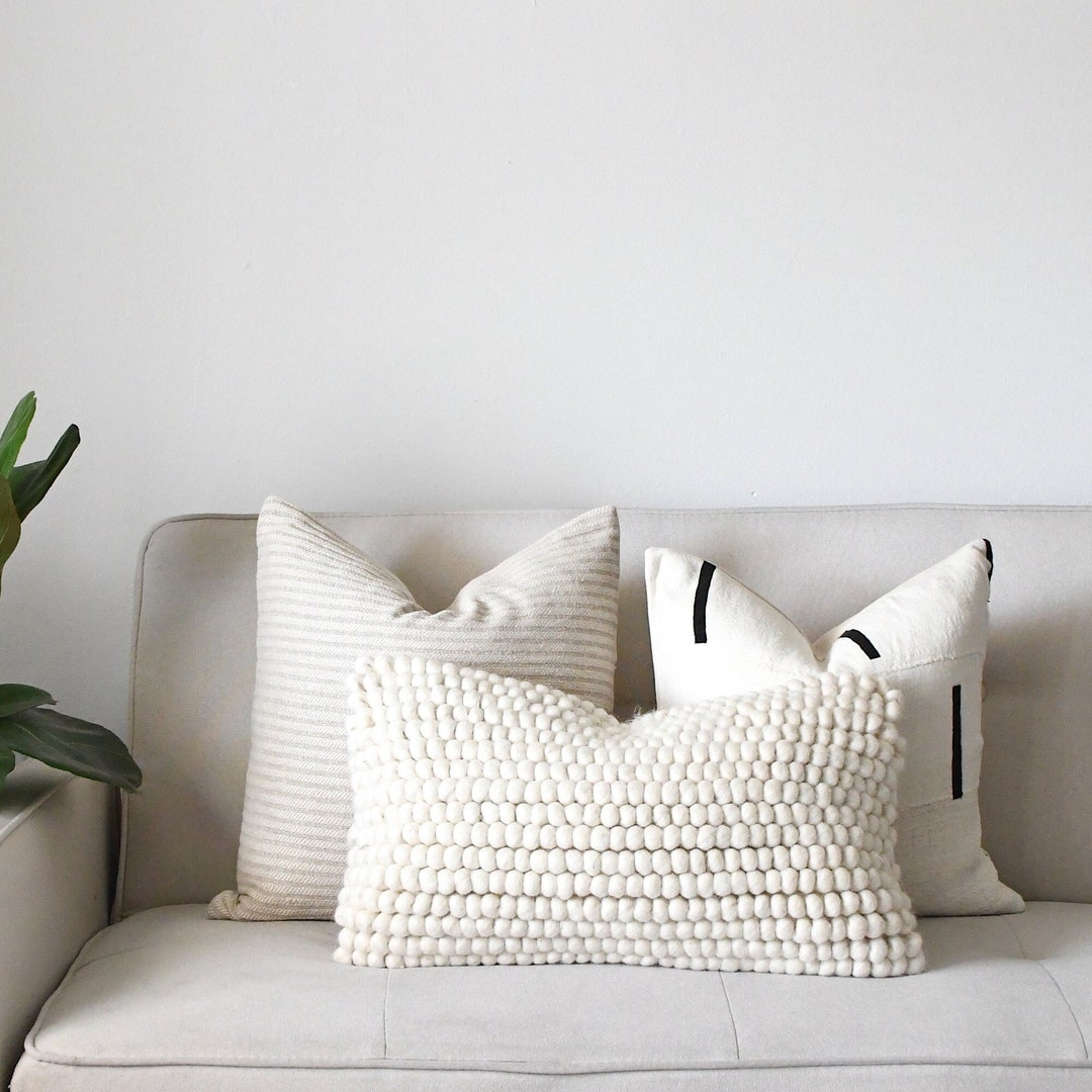 3 Neutral Throw Boho Pillow Set, Offwhite Textured Pillows, Sofa