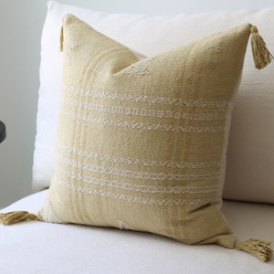 Mustard and White Throw Pillow Covers, Tasseled Yellow Pillows, Boho Covers, Decorative Cover, Simple Sofa Accent Cotton
