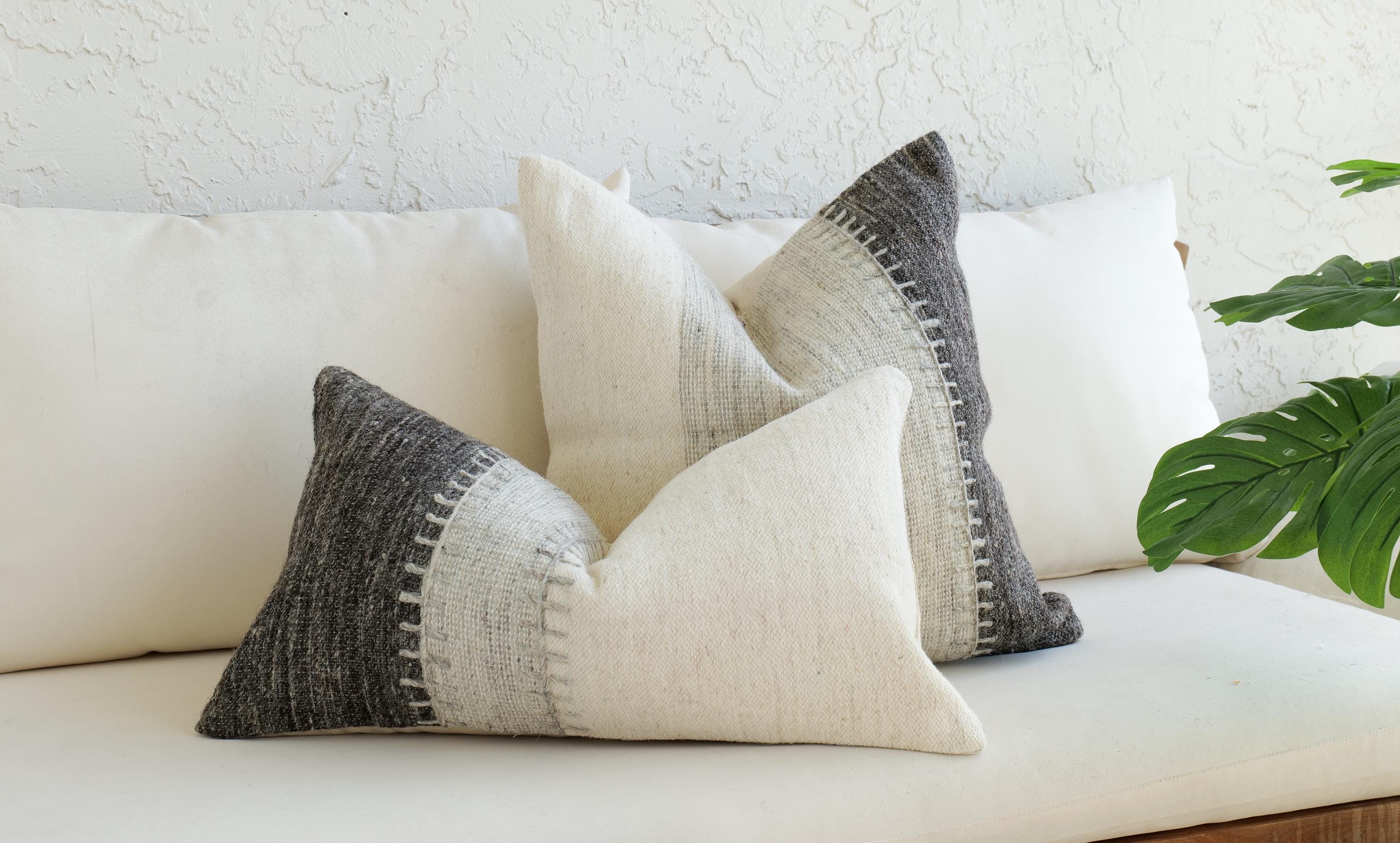 Federa Cuscino 50x50 Cm In Lana Righe Bianco E Nero - Design Artistico, Cerniera Nascosta, Morbida Per Divano E Letto
