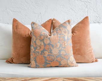 Neutral Boho Pillow Cover Set, Fall Sofa Decor, Velvet Pillow, Floral Textured Cushion, Handmade Covers, Modern Farmhouse Boho Accent