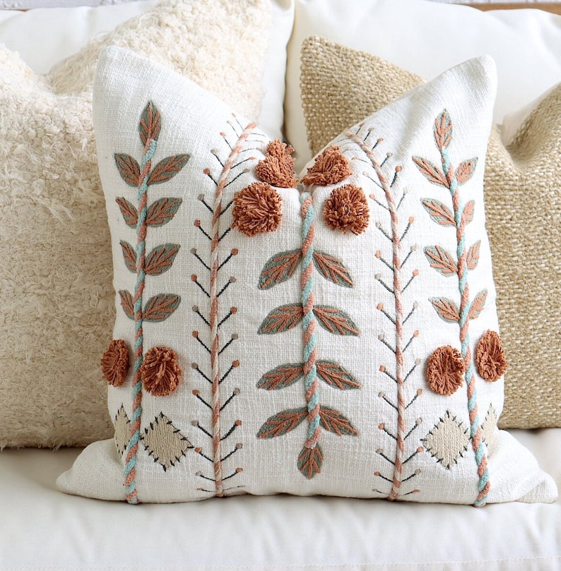 Floral Textured Boho Pillow cover only