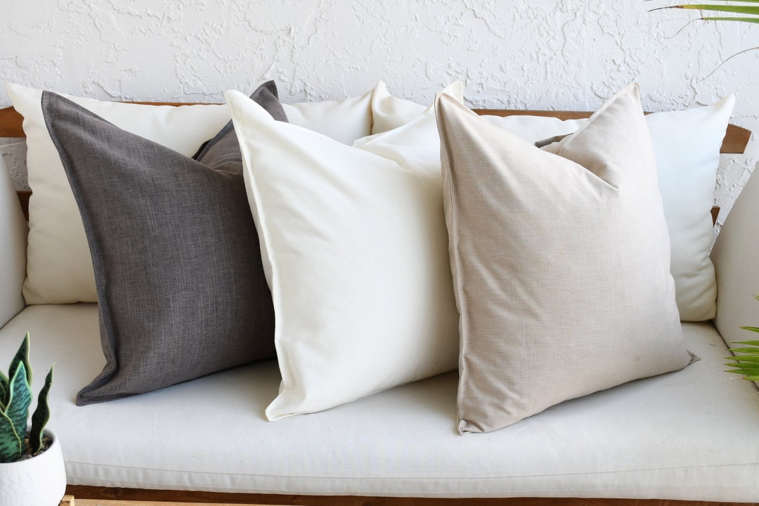 Cotton White Beige Gray Pillow Covers, Cotton Neutral Couch Bedroom Accent, 20x20, 18x18, Living