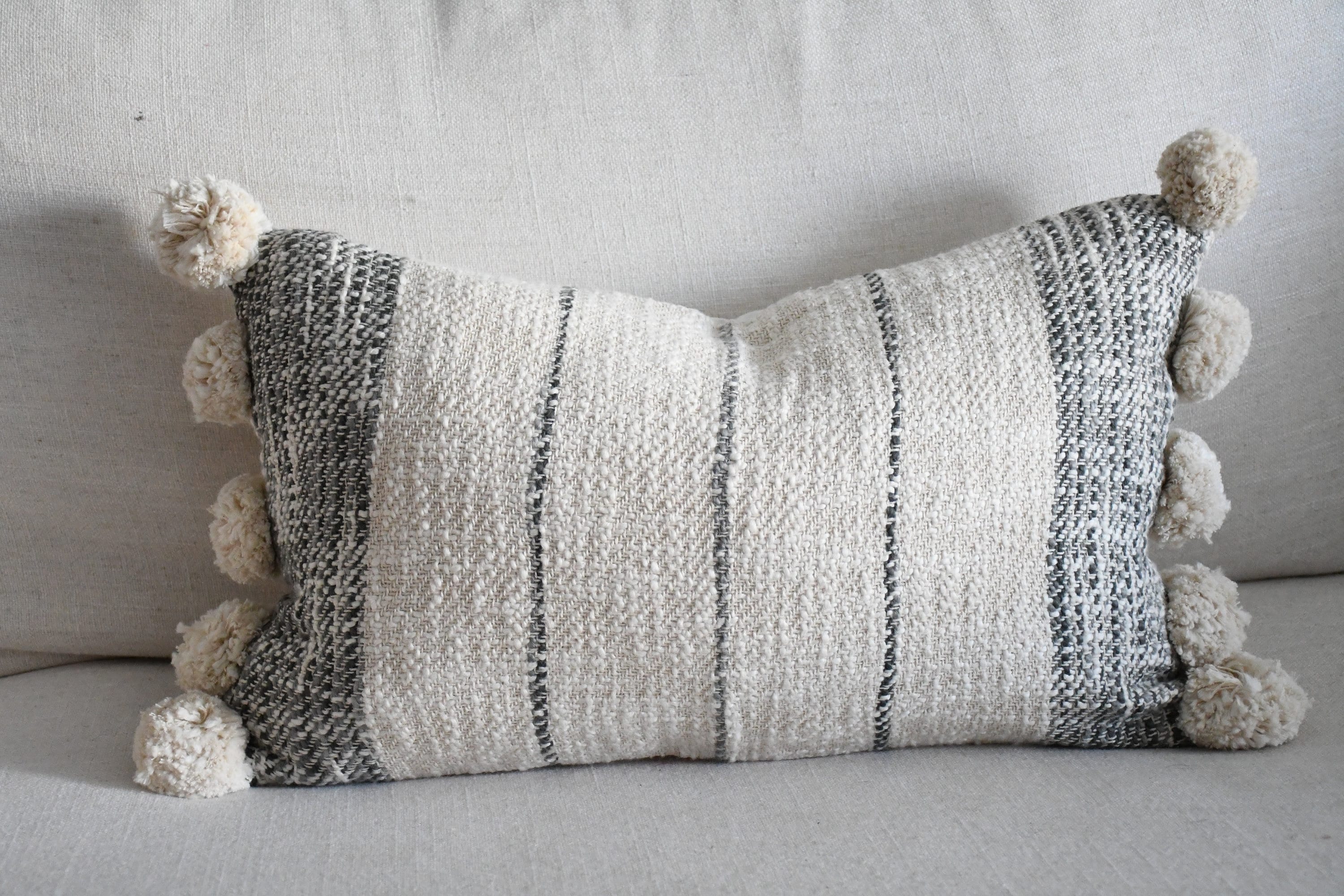 Small Lumbar Pillow Off white and Gray Cute Lumbar Pillow Cover
