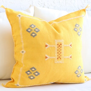 Moroccan (Cactus Silk) 20x20 Yellow Pillow Cover Handmade Handwoven | Moroccan Boho Pillow Cover | Yellow Throw Pillow | Tribal Boho Pillow