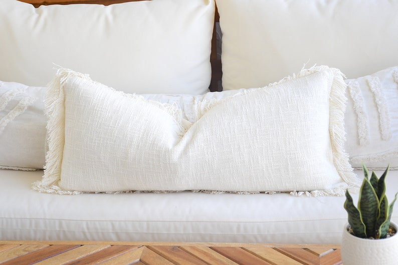 Ivory White 16 X 16 Fringe Throw Pillow Neutral Tone Pillow Etsy