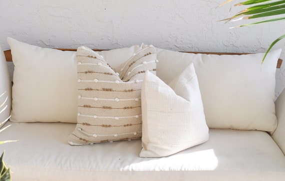 Neutral Boho Pillow Set Beige Sofa Pillow Set White Mud Cloth