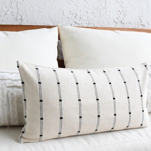 Throw Pillow Covers 18 x 18 Beige Off White cotton pillow Soft cream cotton with black stripe Lumbar pillow Decorative Decor Pillow 12 x 22 Vertical inches