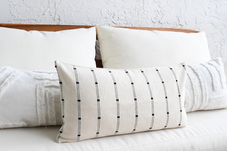 Throw Pillow Covers 18 x 18 Beige Off White cotton pillow Soft cream cotton with black stripe Lumbar pillow Decorative Decor Pillow 12 x 22 Vertical inches