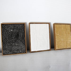 Authentic Mudcloth Wall Art, 9x11 Inch Wood Style Frame, Textile Textured Geometric African Mud cloth Fabric, Unique 3D Wallart Decor