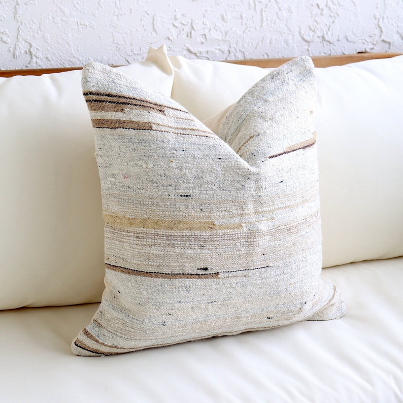 20 x 20 Inch Wool Textured Throw Pillow Cover, Decorative Pillows, Neutral Bedroom Living Room Decor, Large Accent Pillows