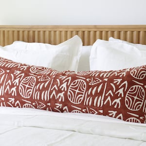 Large Long Lumbar Throw Pillow Covers, Brown Decorative 20x20 Pillows, 14X40 Bedroom Lumbar Decor, Tribal Patterned Pillow Cover