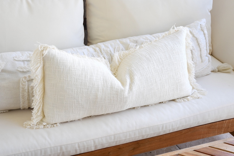 Ivory White 16 X 16 Fringe Throw Pillow Neutral Tone Pillow Etsy