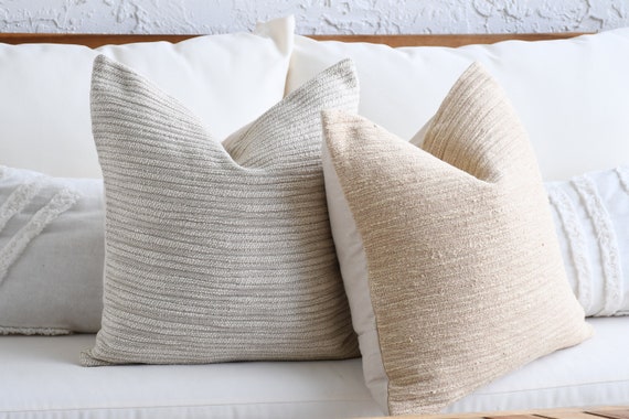 Neutral Boho Pillow Set Sofa Pillow Set White Mud Cloth Decor Textured  Pillow Cover Set Lumbar Throw Pillow 