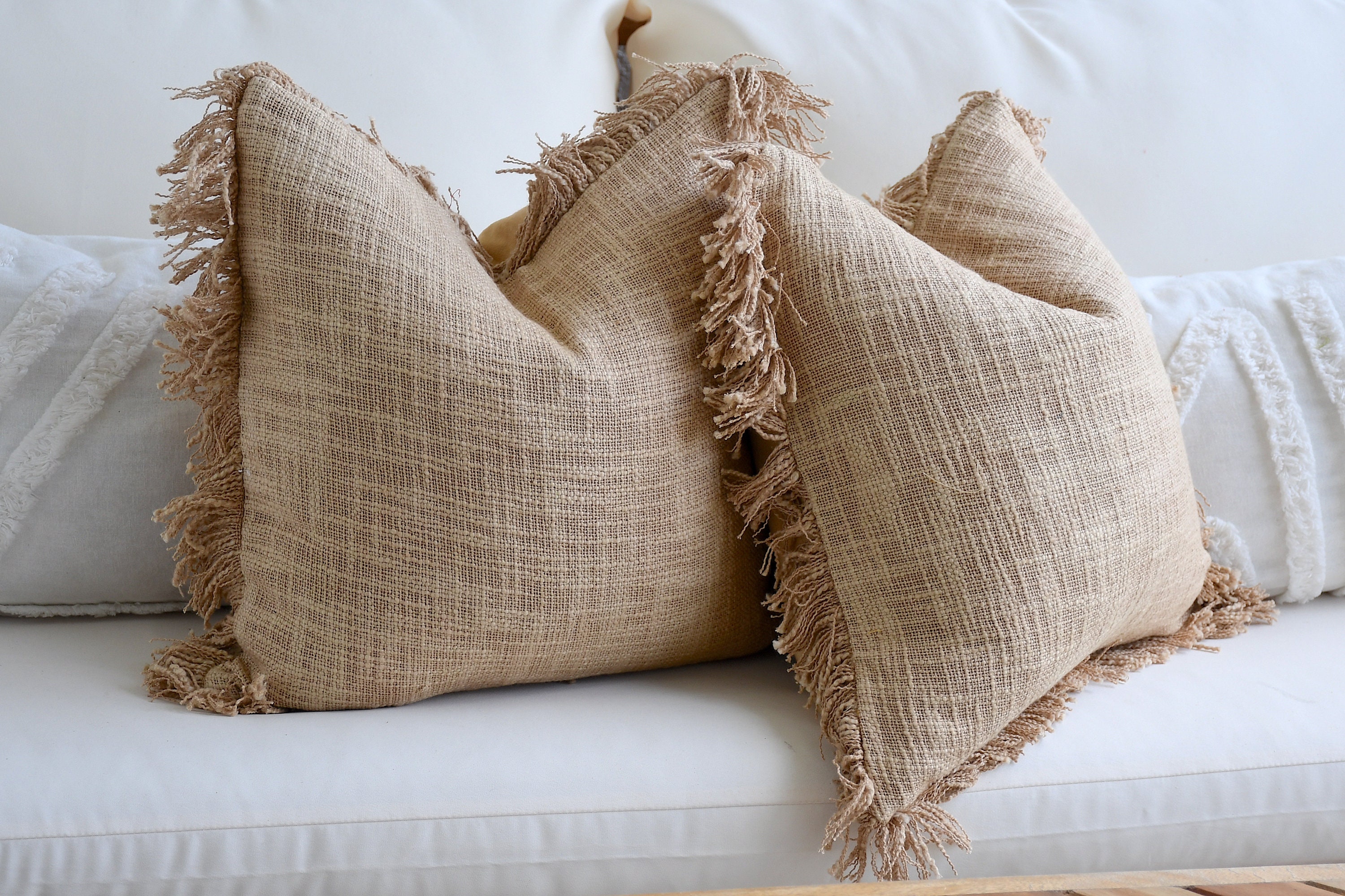 Brown beige Boho Pillow Cover Combination 16x16 Fringe Sofa Pillow Set Decor 16 X 16 Cover Set Unique Throw Pillows Decorative Fringed Etsy