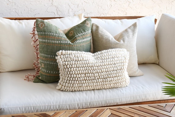 Neutral Boho Pillow Set Sofa Pillow Set White Mud Cloth Decor Textured  Pillow Cover Set Lumbar Throw Pillow 