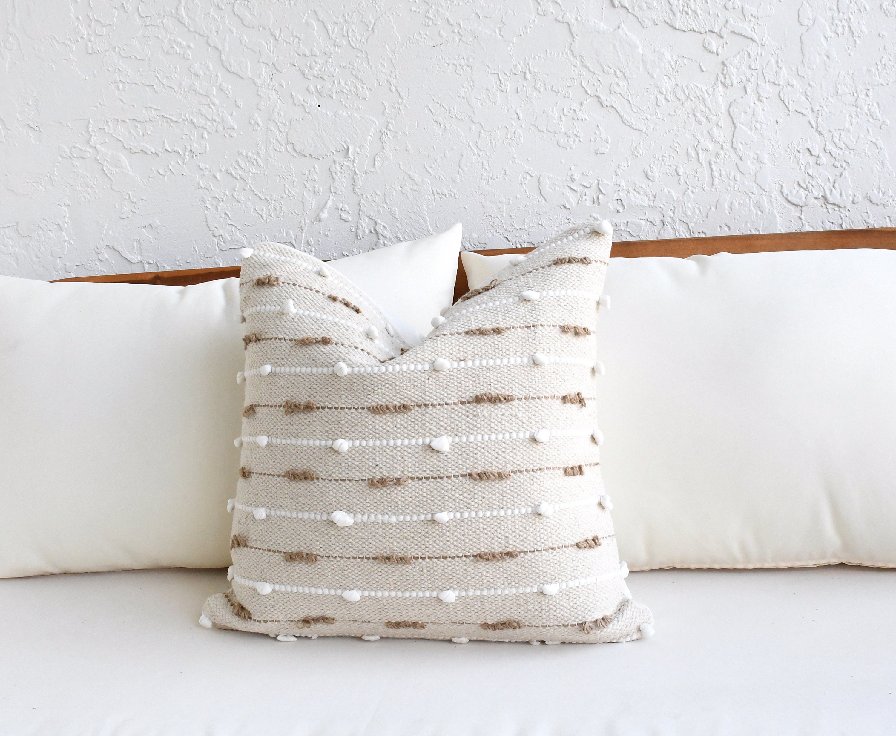 Neutral Boho Pillow Set Beige Sofa Pillow Set White Mud Cloth