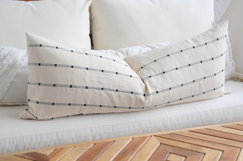 Throw Pillow Covers 18 x 18 Beige Off White cotton pillow Soft cream cotton with black stripe Lumbar pillow Decorative Decor Pillow 14 x 36 inches