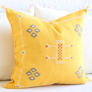 Handmade Cactus Silk Yellow Pillow Cover | 20 x 20 Yellow Throw Pillow Soft Boho Pillow Cover | Decorative Pillow | Unique Boho Pillow Case