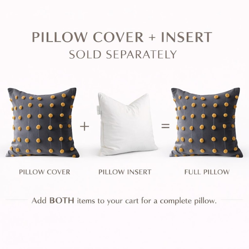 Gray and Yellow 18x18 Throw Pillow Covers, Textured Pillows, Boho Covers, Decorative Cover, Simple Sofa Accent Cotton Velvet with Embroidery image 4