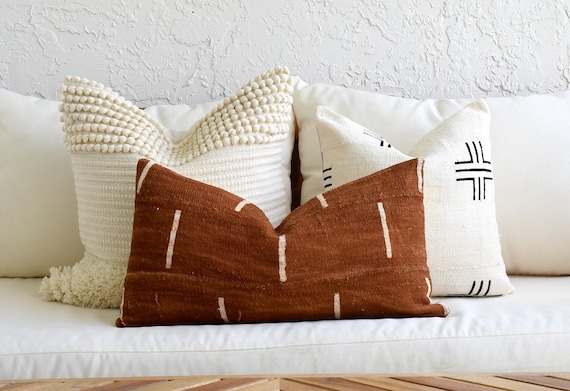 Neutral Boho Pillow Set Sofa Pillow Set White Mud Cloth Decor